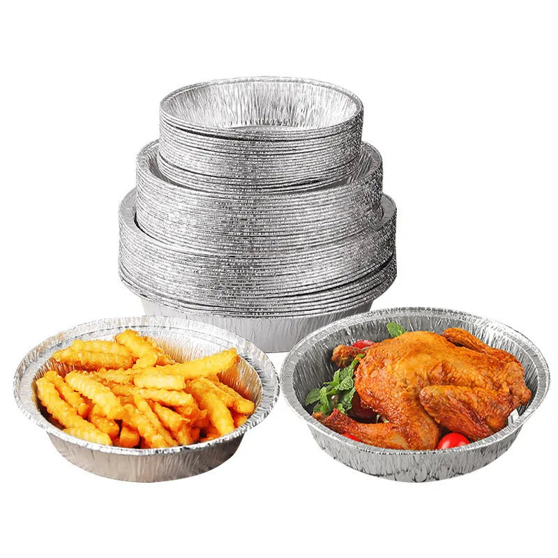 Non-stick aluminium foil air fryer liner, round 8 inch deep plate, disposable oil-proof tray with 4 cm edge