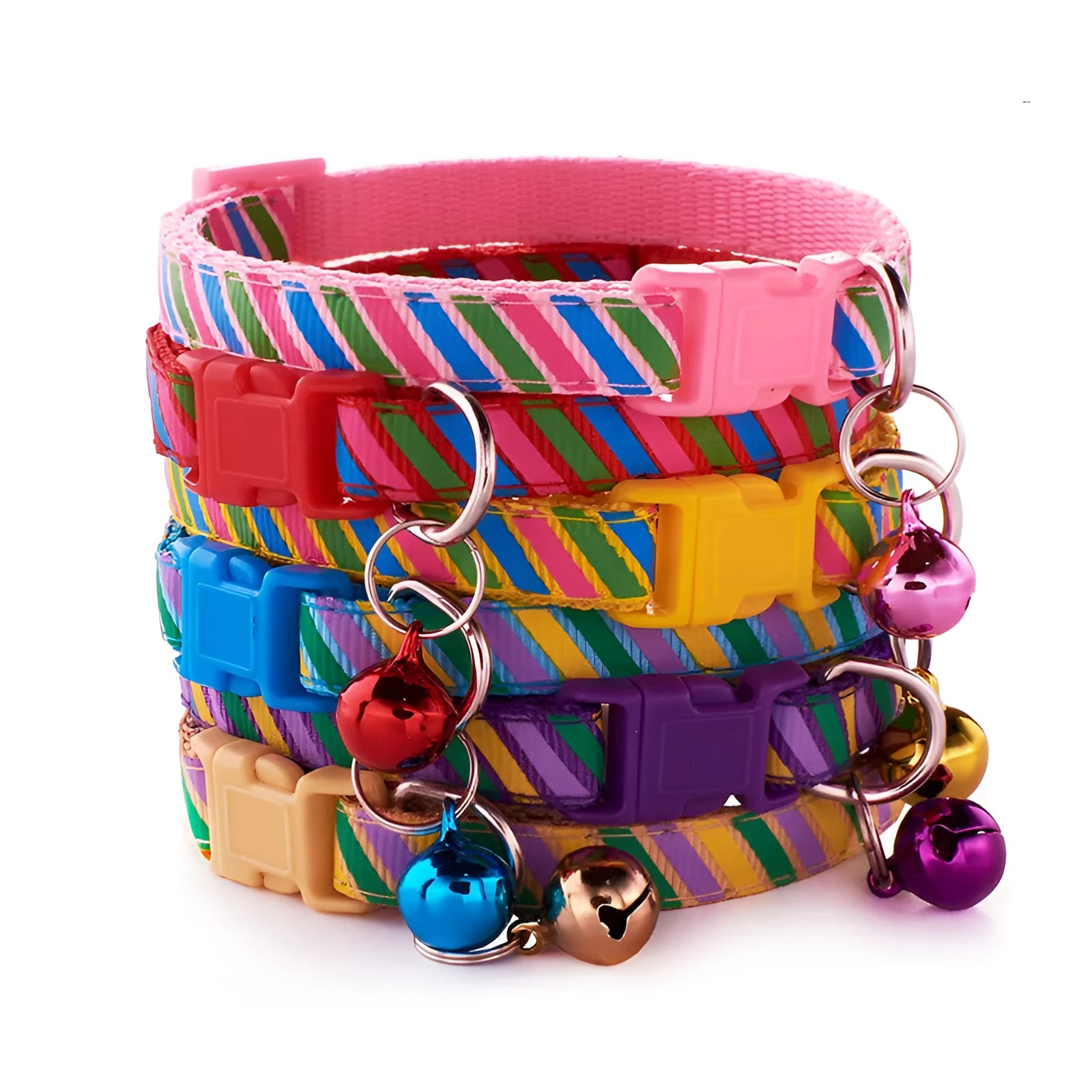 Twill printed cloth collar with bells for cats or small dogs, adjustable 19-32cm, in blue