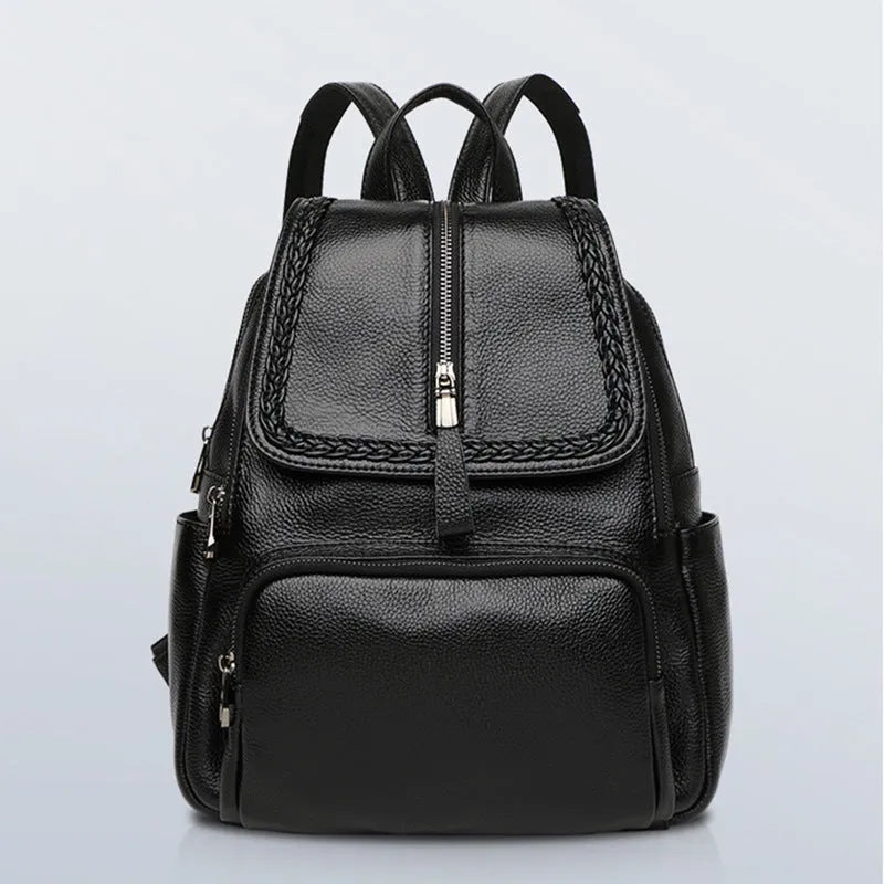 Genuine leather women's backpack in blue colour with multiple compartments and street trend design