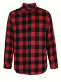 Teenage men's red and black checked long-sleeved casual shirt with button-front closure