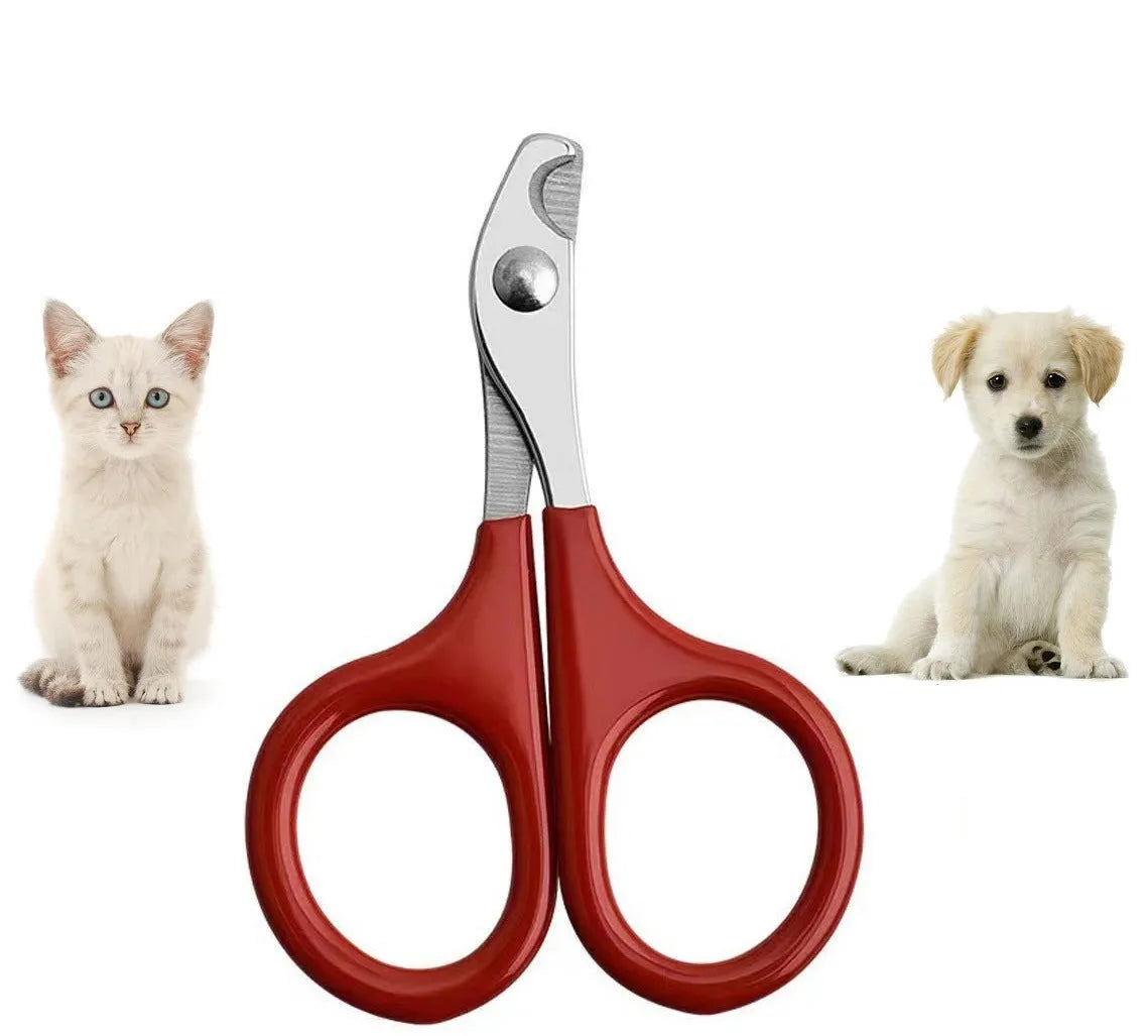 Stainless steel pet nail clippers with coloured plastic rubber handle for dog cat grooming