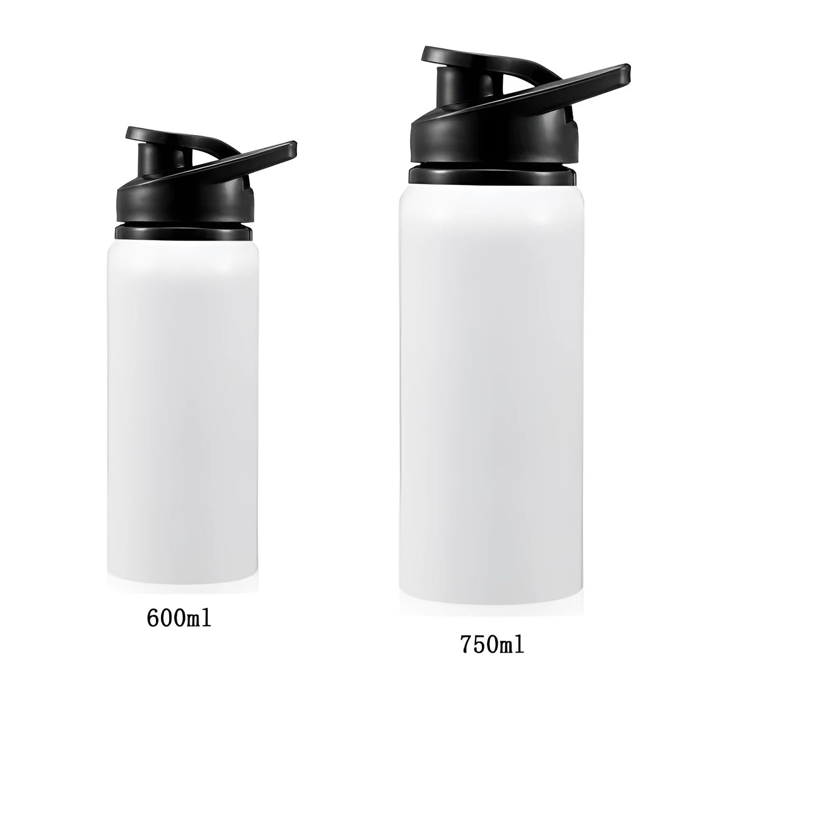 White aluminium sports water bottle for cycling and outdoor activities in 600ml and 750ml capacity options