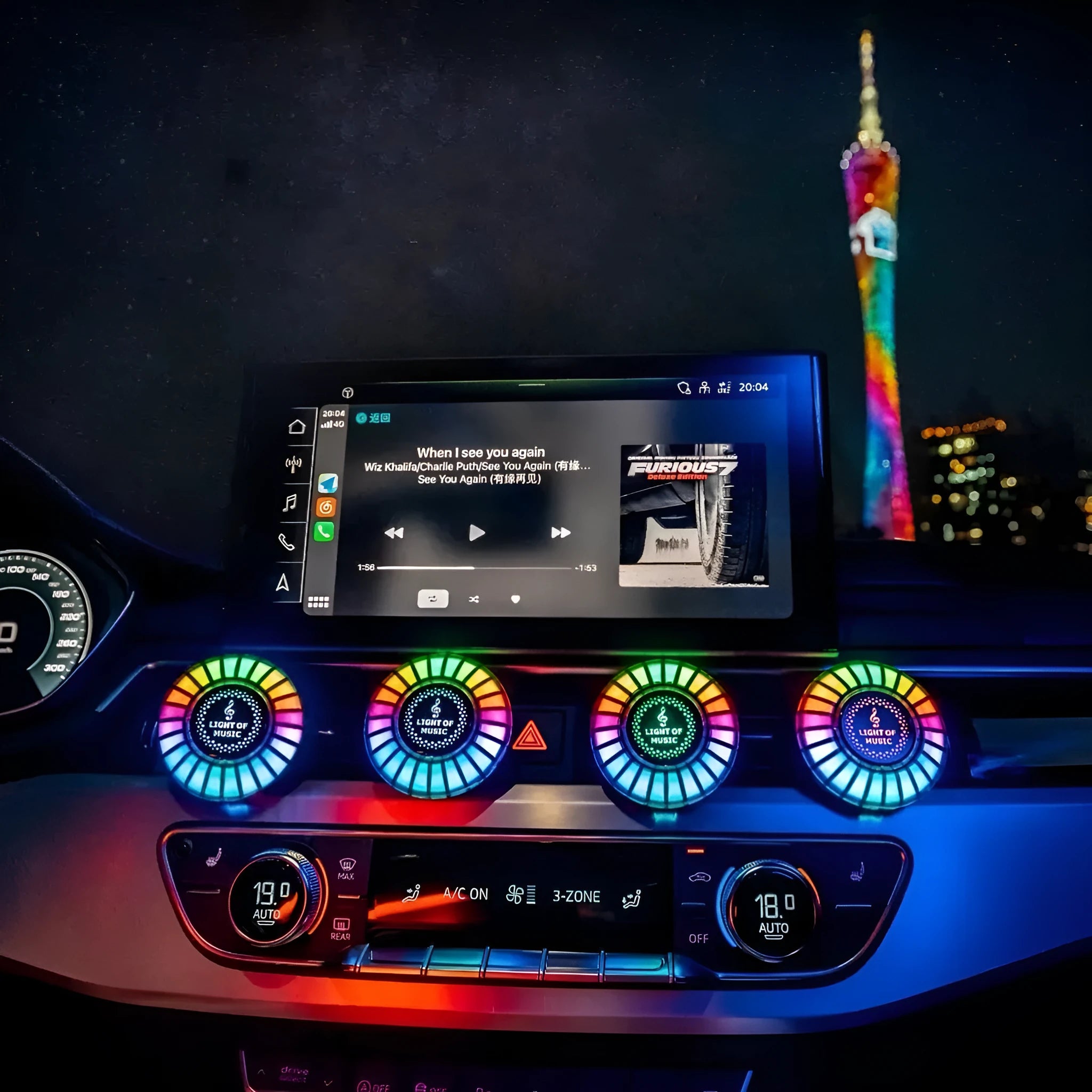 Car air outlet aromatherapy light with RGB illumination attached to vehicle vent