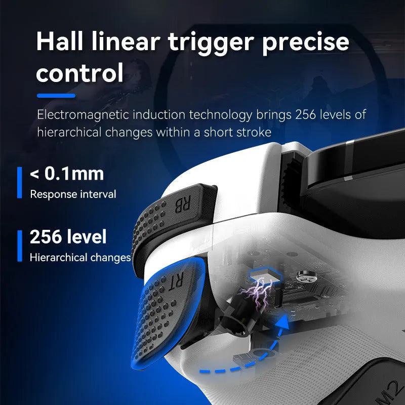 Wireless Bluetooth gaming controller with stretch handle for phones 143-260mm, Hall trigger, Type-C, Black or White