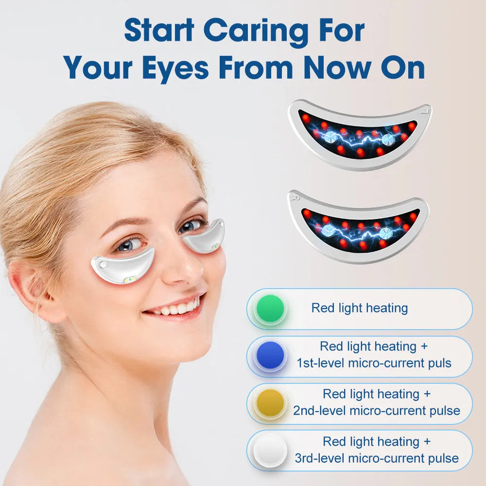 White wireless red light eye and face massager device with EMS function for dark circles