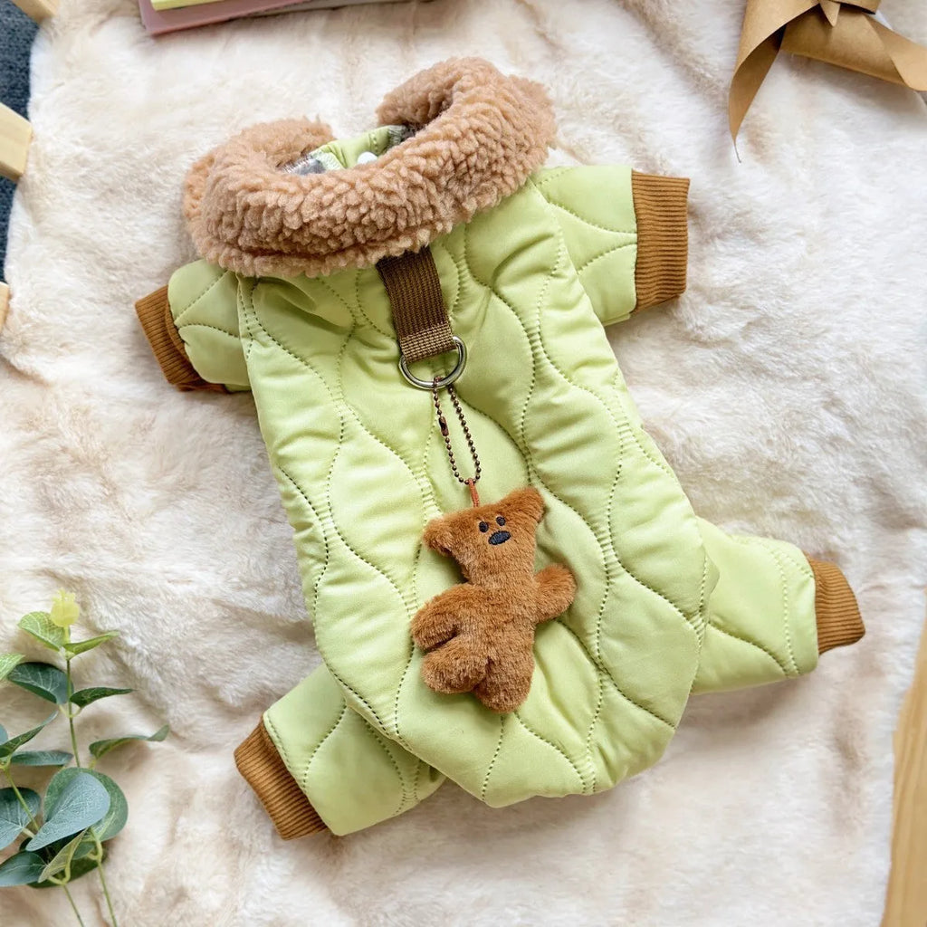 Extra thick band pendant pet clothing with toy bear pendant in light green made from cotton