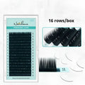Soft velvet false eyelashes on a card, showing artificial fibre strands in various lengths.