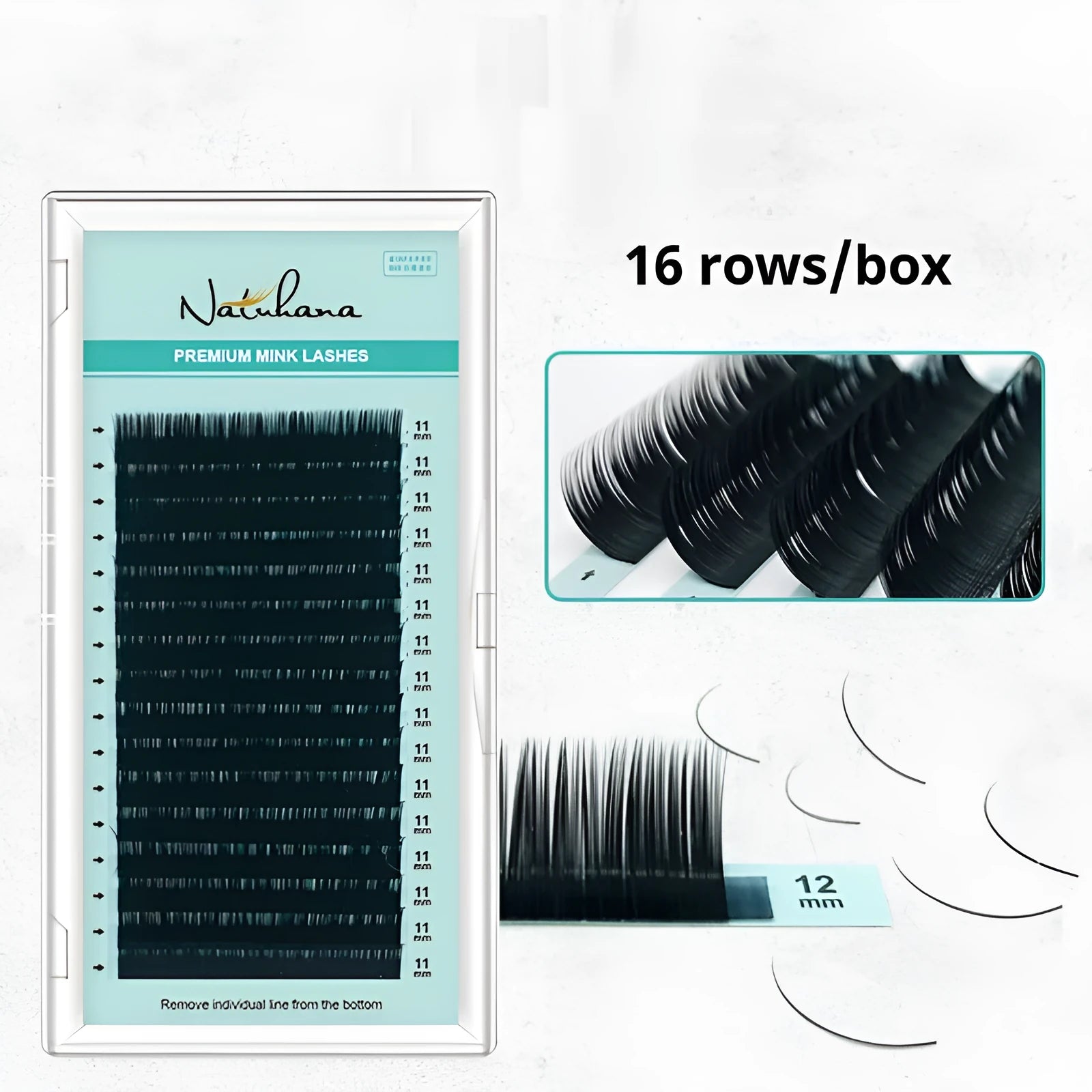 Soft velvet false eyelashes on a card, showing artificial fibre strands in various lengths.