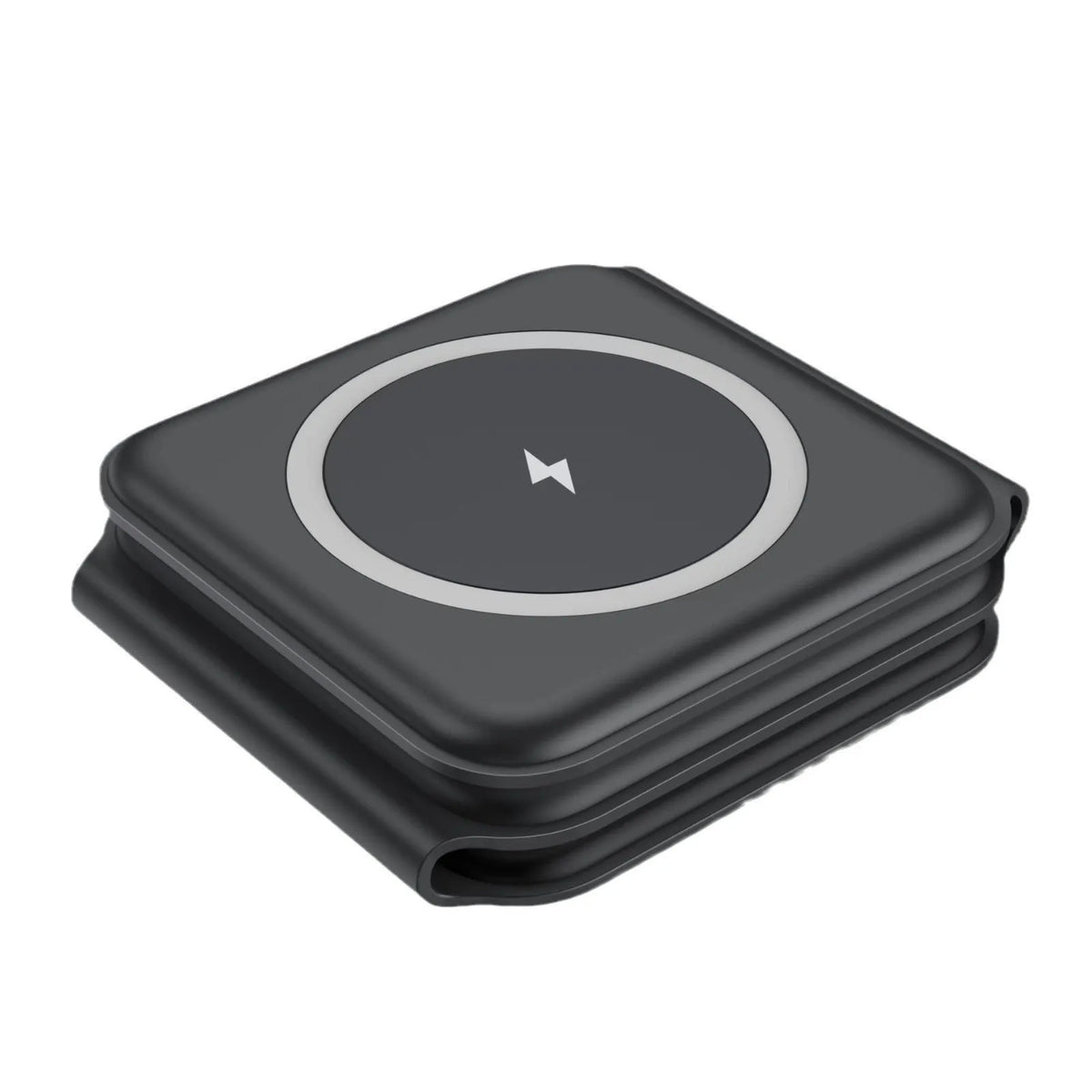 3 In 1 Magnetic Wireless Charging Folding Mobile Phone Holder in black, ABS silicone construction, foldable design