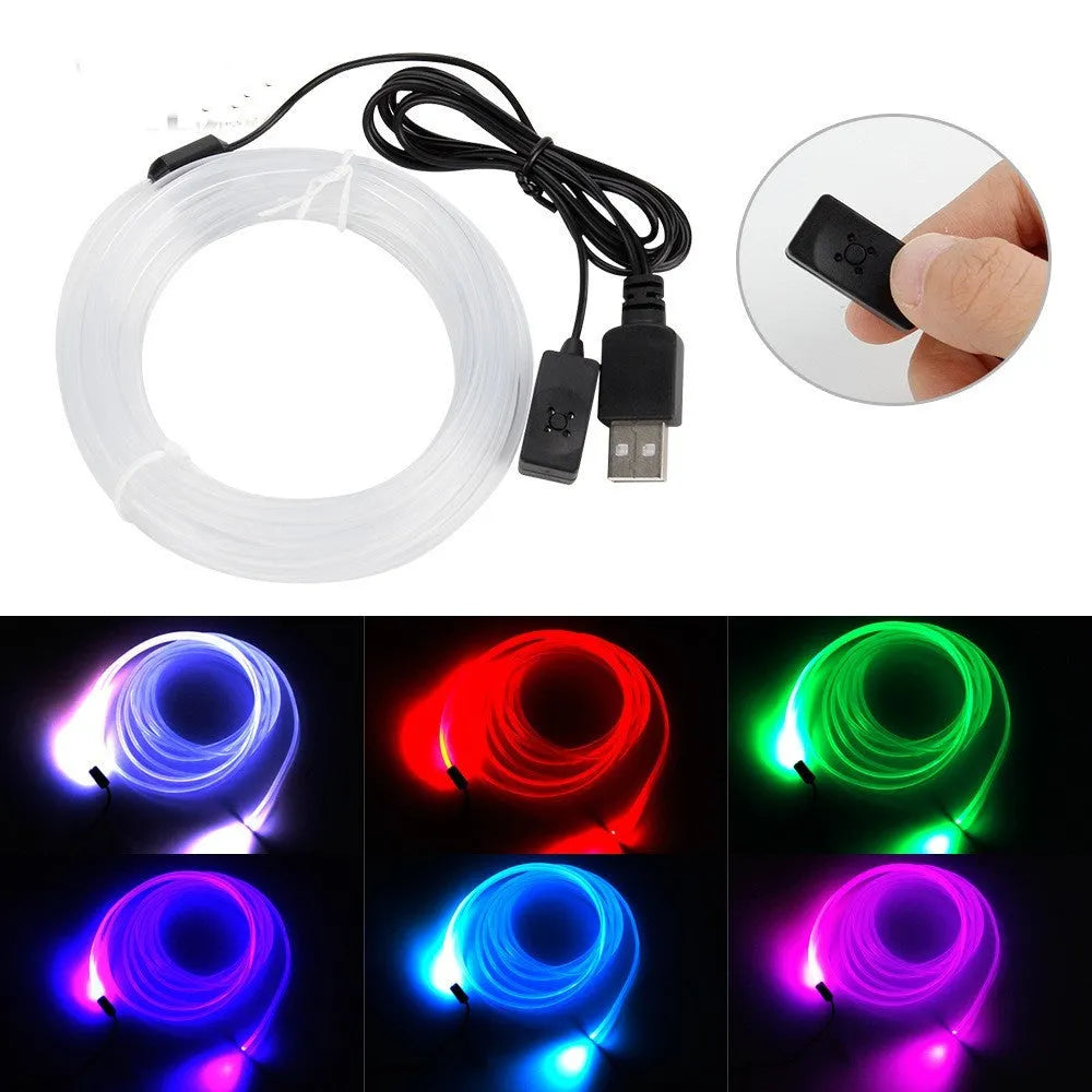 Universal car EL luminous ambience light strip with colourful lighting effects and USB interface connector