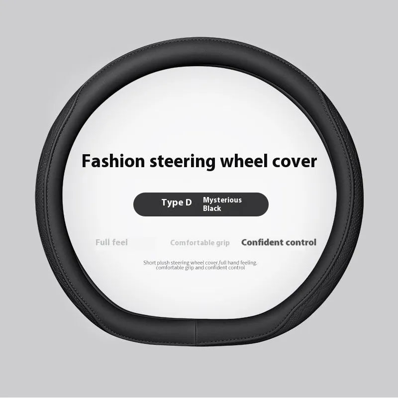Leather steering wheel cover in navy blue for 38cm car steering wheel