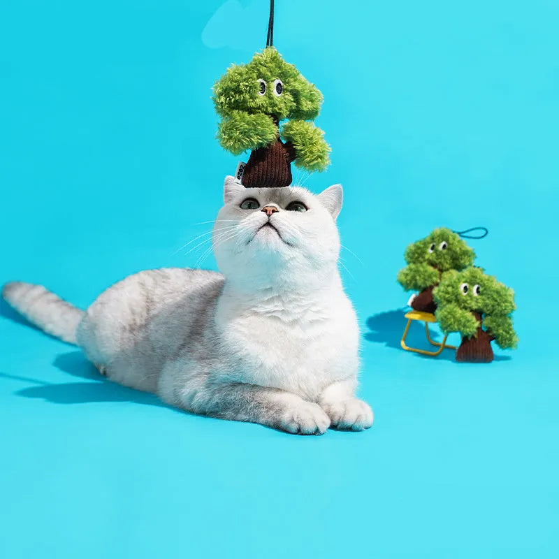 Pine tree shaped cat toy bag pendant with cat mint filling in three size options