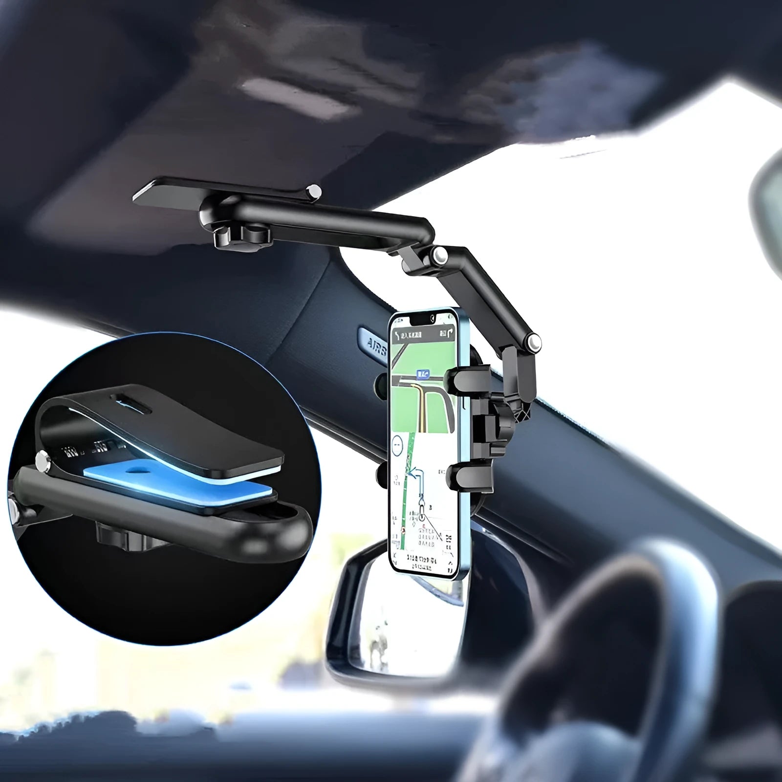 Car rear seat sun visor with buckle attachment in black or green colour.