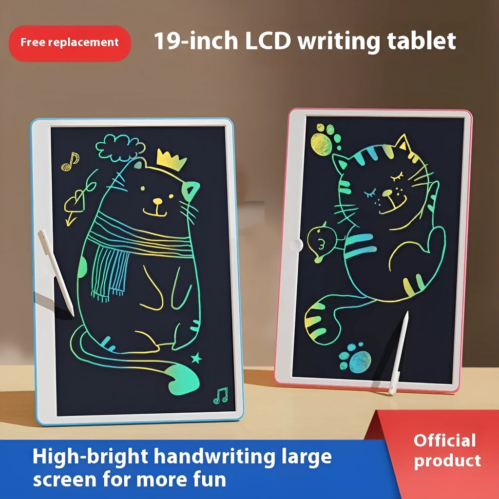 19-inch LCD children's drawing board with rechargeable operation and blue/white display