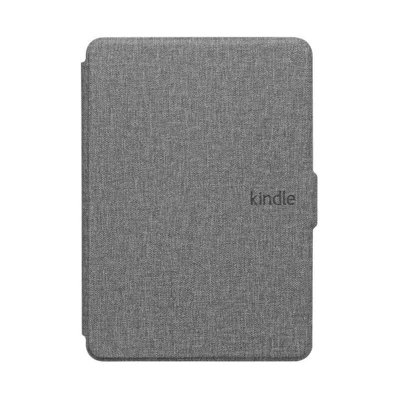 Linen-textured hard case for Kindle e-reader with magnetic closure, shown in purple colour.