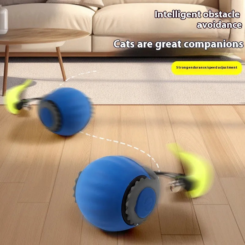 Automatic cat toy ball with gravity sensor and silicone tail attachment