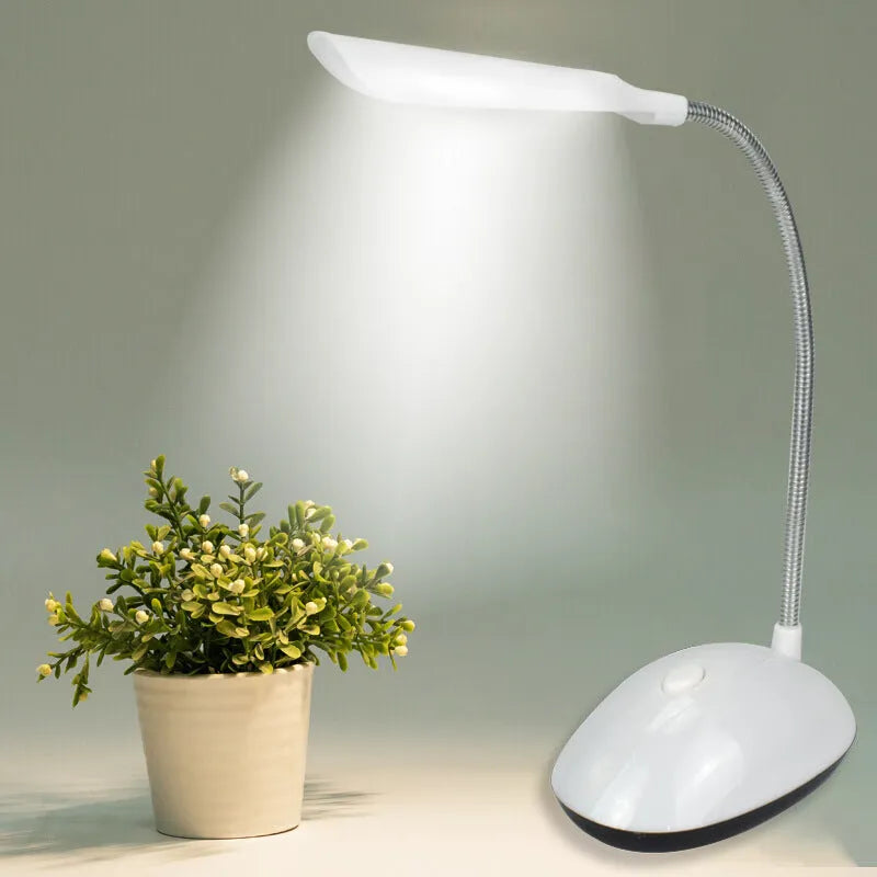 Battery LED desk lamp in white, blue, pink or green, plastic table light for dormitory reading with three No. 7 batteries