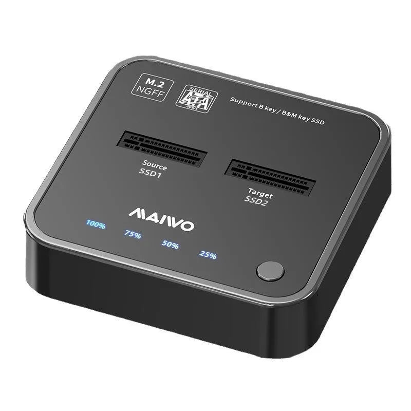 MAIWO K3016 M.2 SSD docking station and hard drive duplicator unit with cables.