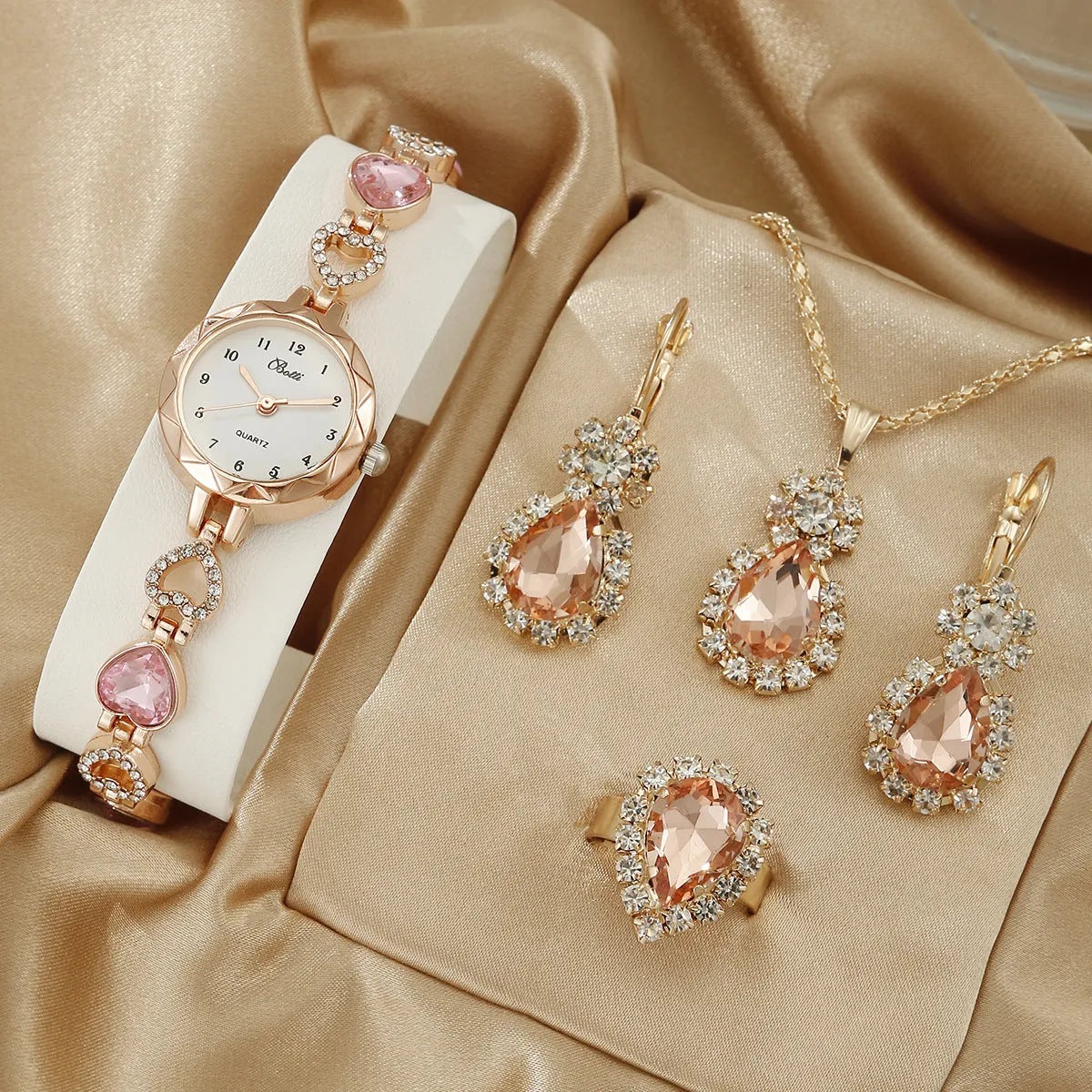 Women's simple disc quartz bracelet watch set with matching jewellery in pink, blue, purple options