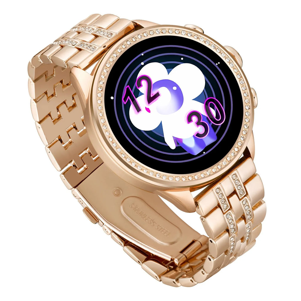 Gold smart watch with TFT screen and touch button, featuring Bluetooth calling and health monitoring functions