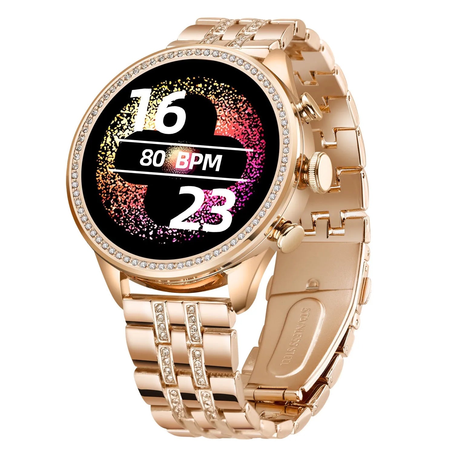 Gold smart watch with TFT screen and touch button, featuring Bluetooth calling and health monitoring functions