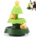 Green tree-shaped cat track toy with two levels and moving balls for indoor cats