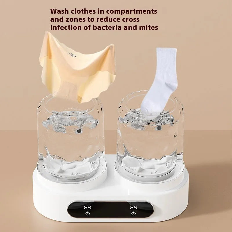 White double bucket USB mini washing machine for underwear and delicate laundry