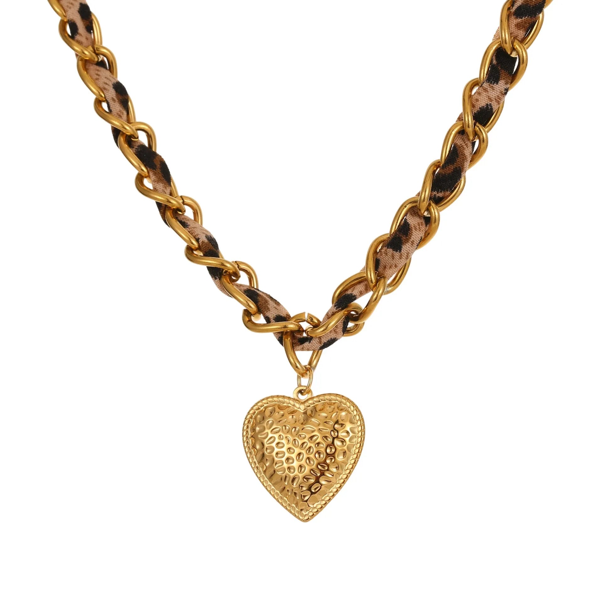 Stainless steel leopard love pendant necklace with gold electroplating on adjustable chain