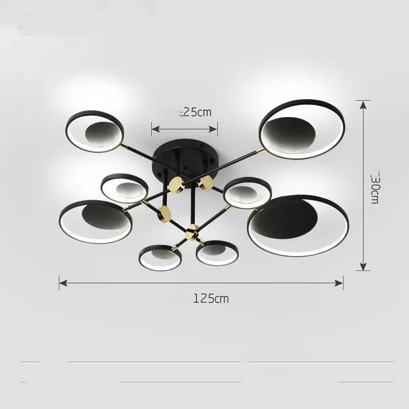 LED glass ceiling light with 4, 6 or 8 head caps, three colour light options, 720mm dimensions and 0.5m adjustable height