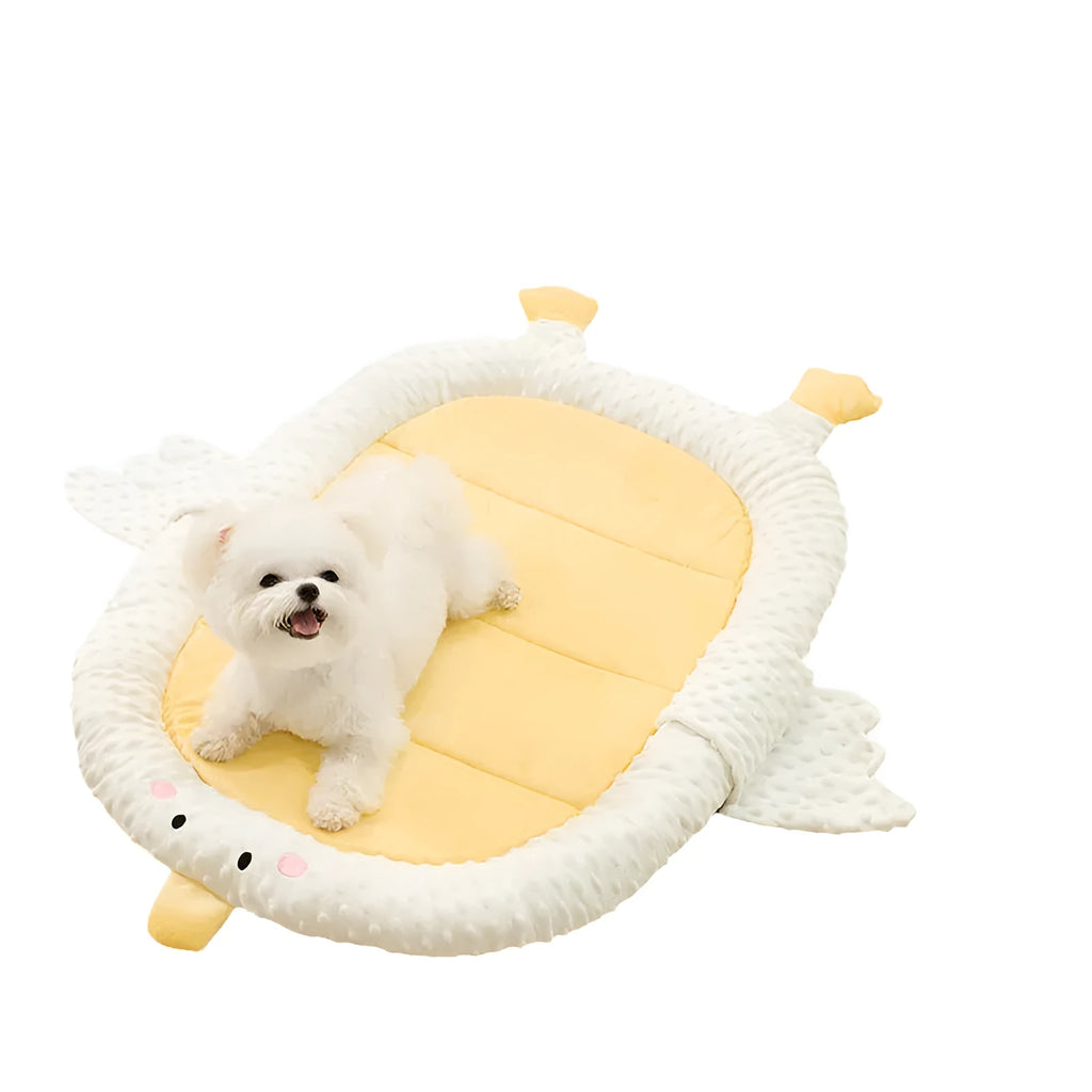 Orthopedic dog sofa bed with grey water-resistant cover in a medium size for joint support.