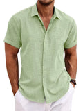 Men's loose short-sleeved solid colour polyester T-shirt with standing collar in apricot colour