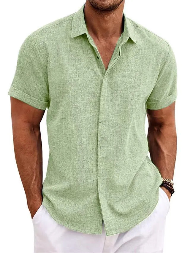 Men's loose short-sleeved solid colour polyester T-shirt with standing collar in apricot colour