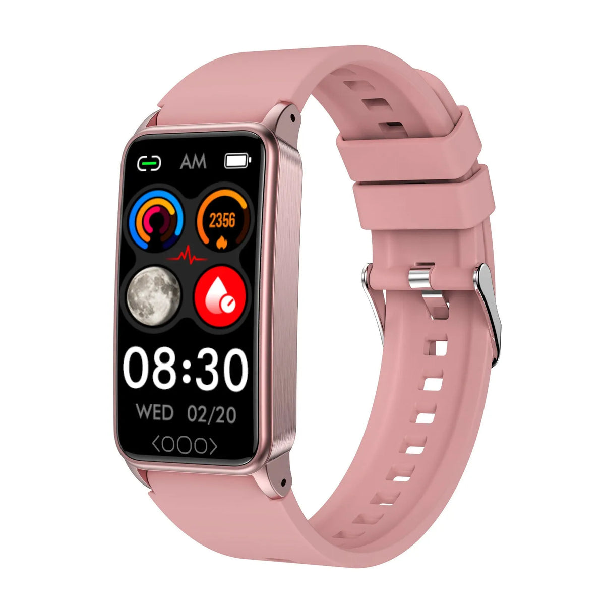 Smart bracelet with touch IPS screen, silicone strap, 250mm x 25mm x 11mm, in black, blue, pink or beige