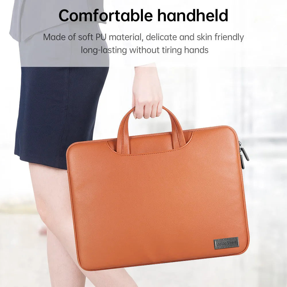 Waterproof PU laptop bag in black with accessory bag and shoulder strap for 15.6 inch laptop