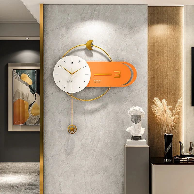 Modern simple metal wall clock in light luxury style, 54x60cm, for living room decor