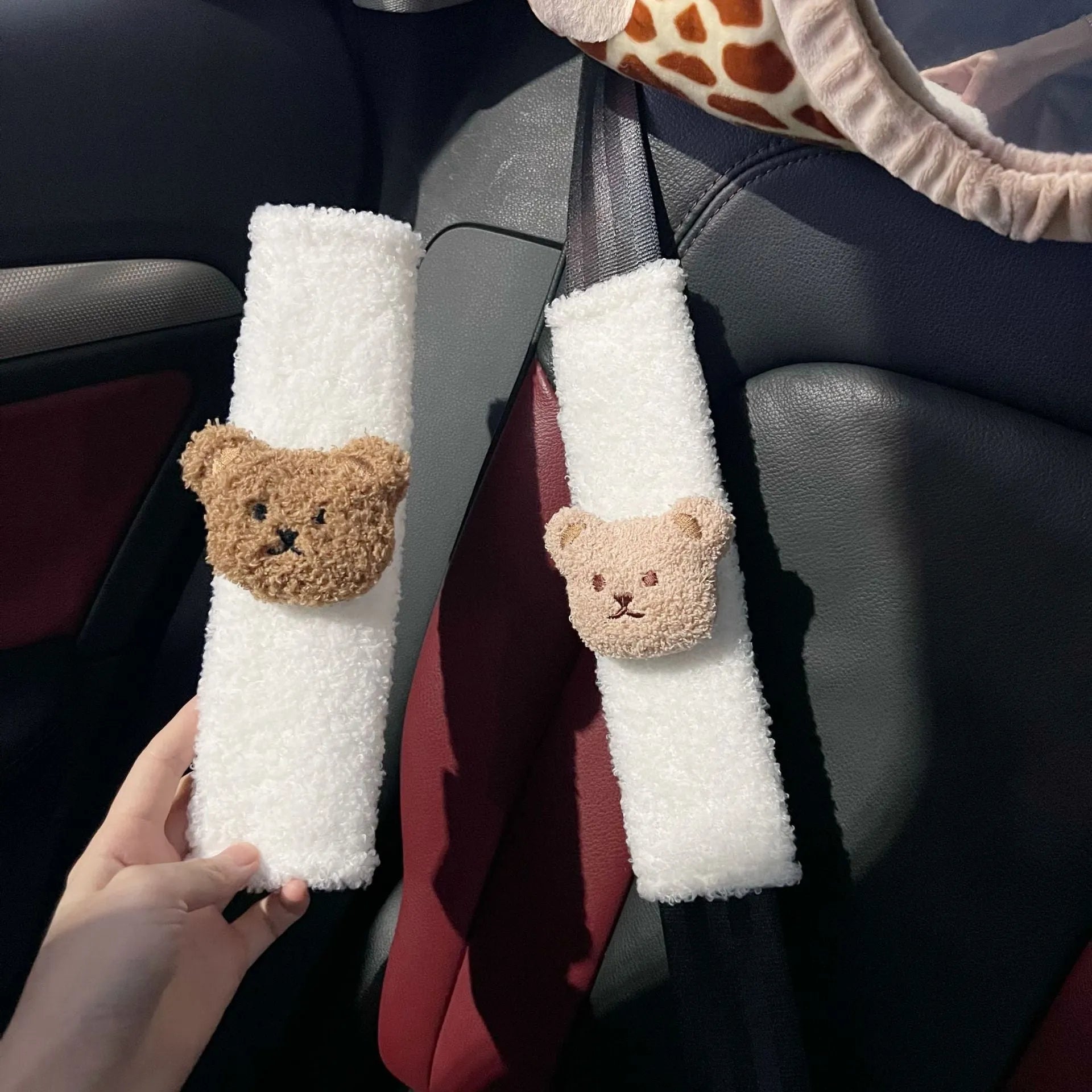 Khaki cartoon bear plush seat belt cover protector for baby car seat safety