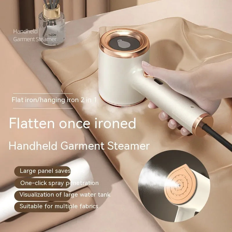 Green mini handheld garment steamer with titanium panel and transparent 50ml water tank