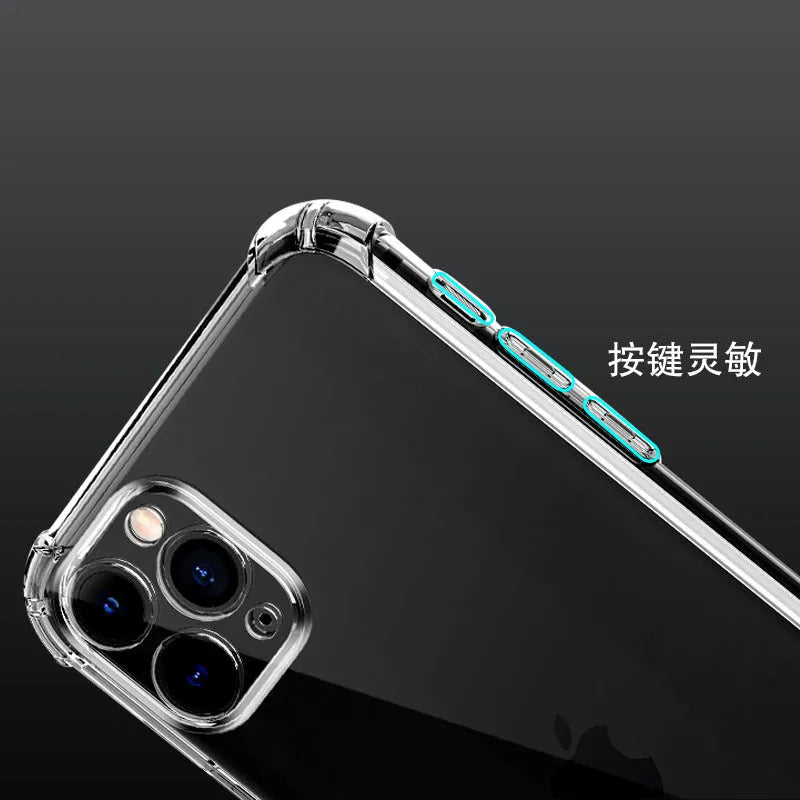 Thickened transparent TPU iPhone case with four-corner airbag drop protection design