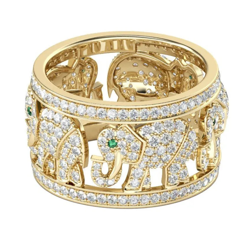 Alloy elephant fashion ring with full diamond decoration and electroplated finish in AJZ1935 or AJZ141 colour