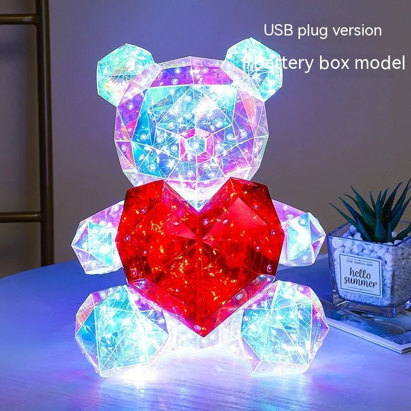 30cm luminous bear gift in Pink Love or Red Love with USB plug, plastic cartoon-style decoration