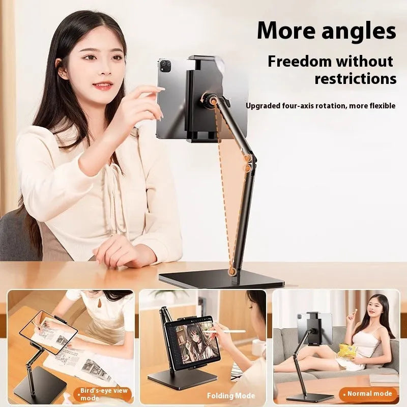 Metal desktop phone bracket with square double arms and remote control for streaming