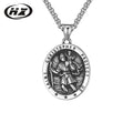 St Christopher titanium steel pendant necklace with 60cm steel colour chain, geometric unisex design