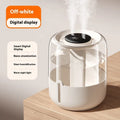 Beige round USB humidifier with dual spray fog, humidity display and night light
