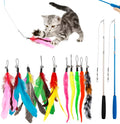 Three-section handheld cat teasing fishing rod toy with feather attachments
