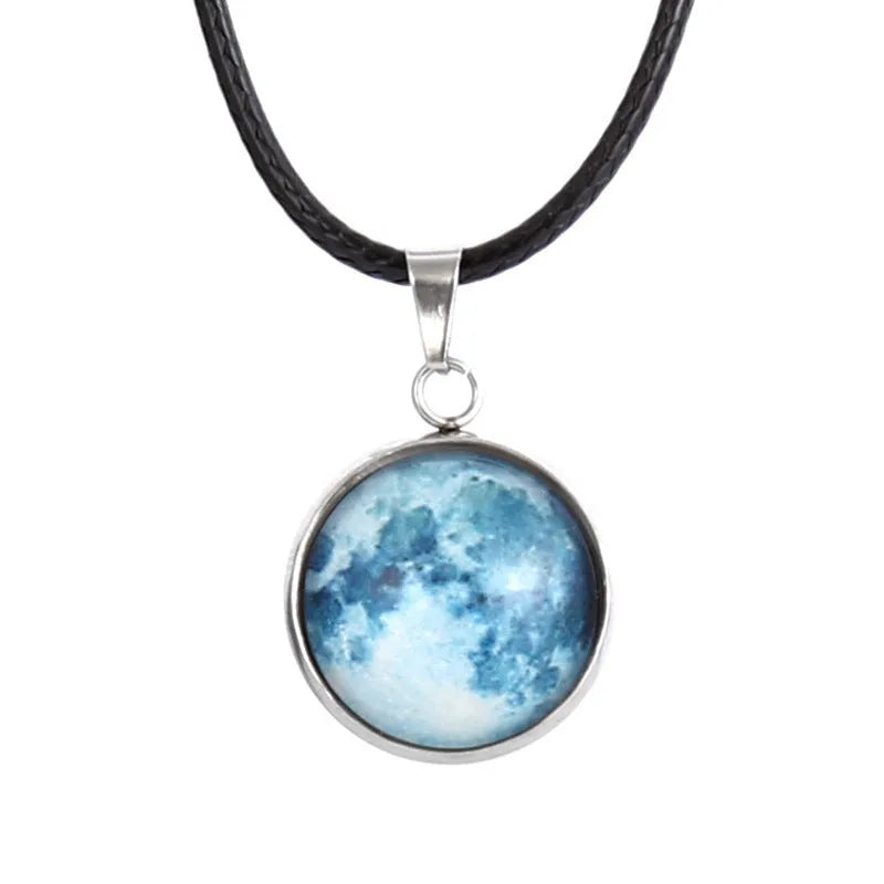 Luminous alloy pendant necklace with constellation design in coloured glass, showing extension chain
