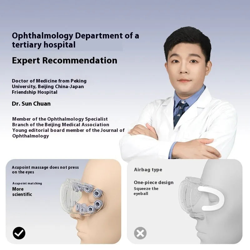 Steam Smart Bluetooth rechargeable eye hot compress massager in purplish grey colour on a table.