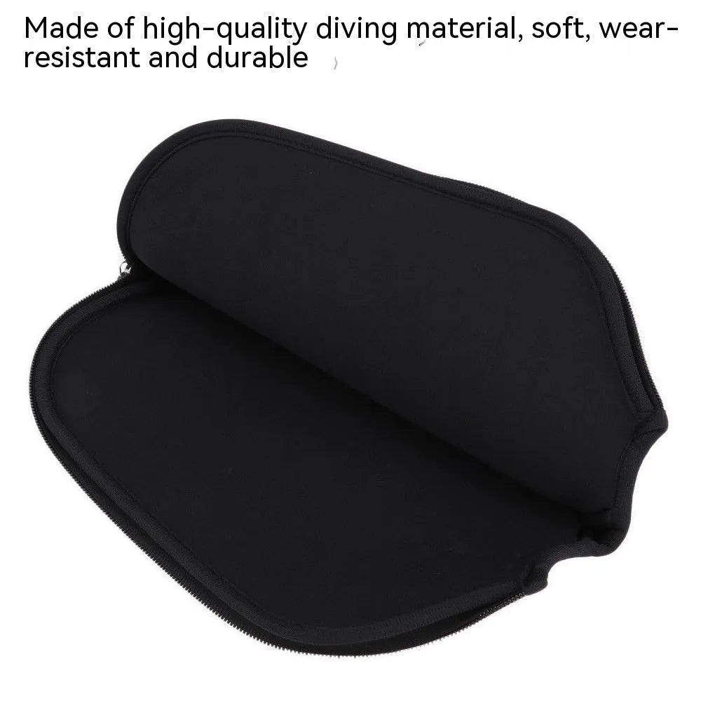 A black neoprene protective sleeve for a table tennis racket blade.