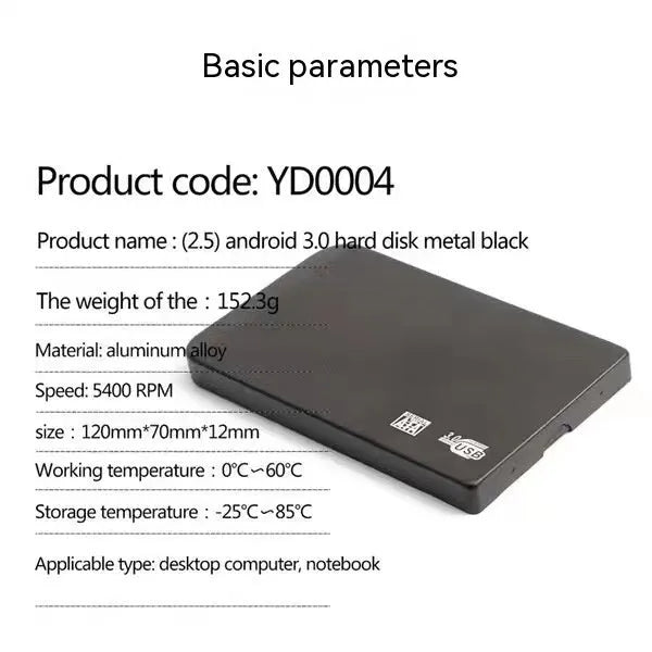 USB 3.0 external solid state drive with metal shell in black, blue, red, or silver