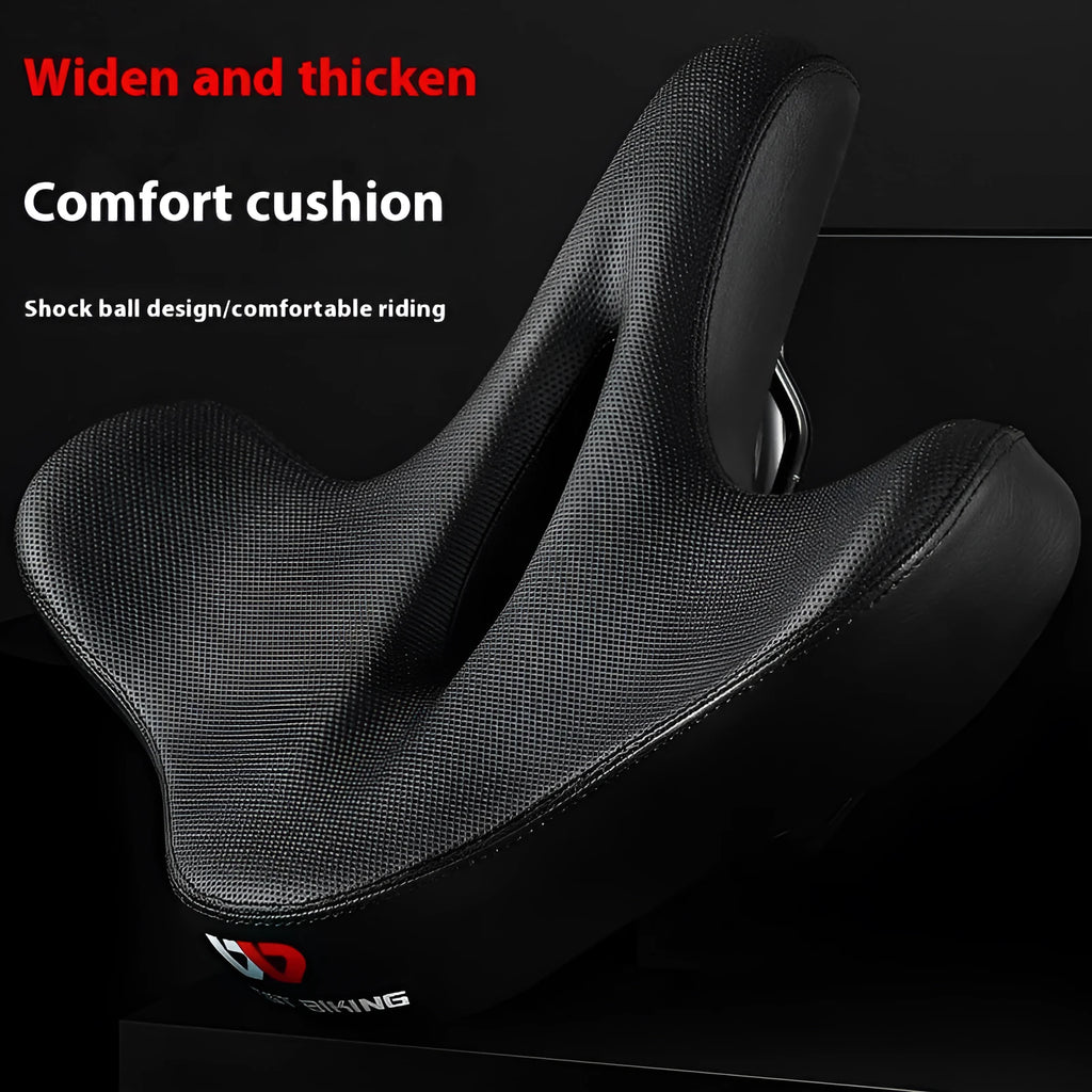Black bicycle seat cushion with leather cover and polyurethane foam padding