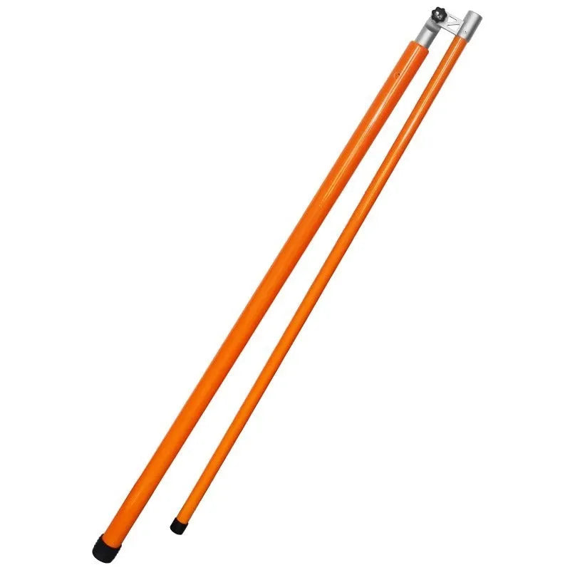 Telescopic fibreglass height measuring rod extended vertically, showing clear measurement scale against a truck for size comparison.